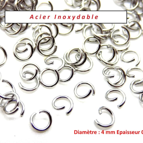 100 anneaux de jonction ouverts en acier inoxydable diamètre 4 mm epaisseur 0.8 mm