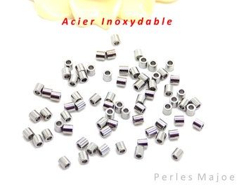 50 perles tube en acier inoxydable, dimensions 2 x 2 mm