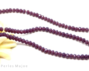 perles en cristal opaque rondelles à facettes couleur violet dimensions 3 x 2 mm vendues par lot de 20 / 60 pcs