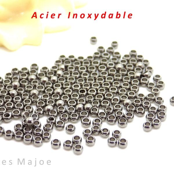 50 perles à écraser en acier inoxydable dimensions 2 x 1 mm