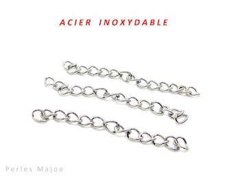 10 chaînettes d'extension en acier inoxydable, maillons torsadés, longueur 40 mm