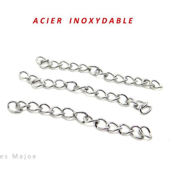 10 chaînettes d'extension en acier inoxydable, maillons torsadés, longueur 40 mm