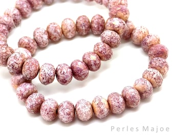 10 perles en verre tchèques rondelles à facettes couleur pourpre et blanche 9 x 6 mm