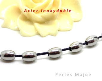 10 perles ovales en acier inoxydable dimensions : 5 x 6.5 mm