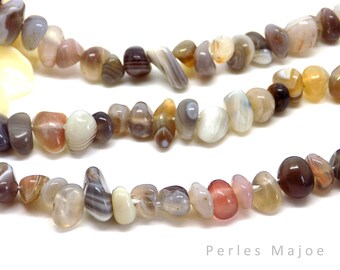 Filet de perles pépites agate de botswana couleur et dimensions diverses 70 perles environ