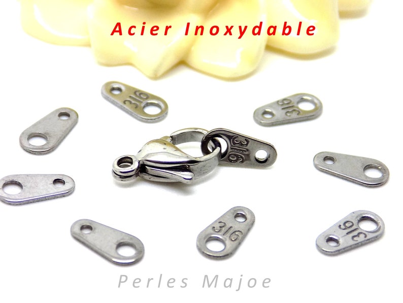 10 languettes pour chaîne et fermoir en acier inoxydable 8 x 4 mm 画像 1