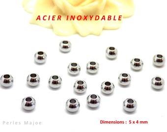 perles rondes en acier inoxydable dimensions 5 x 4 mm lot de 20