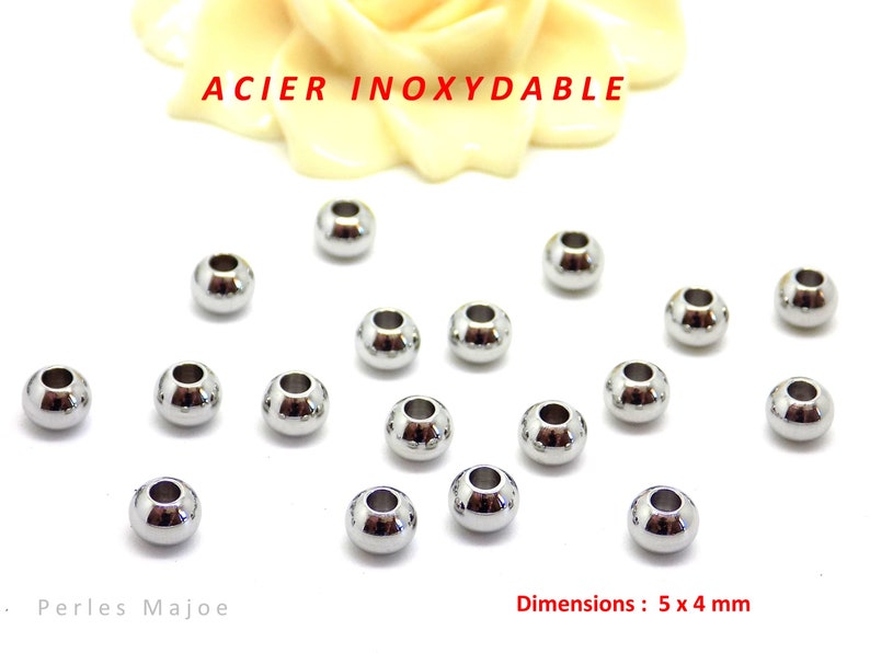 perles rondes en acier inoxydable dimensions 5 x 4 mm lot de 20 image 1