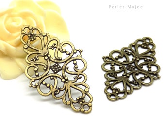 connecteur losange filigrane couleur bronze dimensions 40 x 24 mm, vendu par lot de 2 ou 4