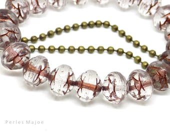 Perles tchèques rondelles , verre pressé, translucide, incrustation cuivrée, 10 x 8 mm, lot de 10