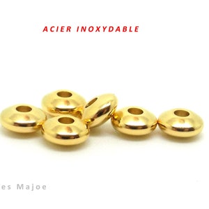perles rondelles en acier inoxydable, bombées, intercalaires, couleur or, dimensions 5.5 x 3 mm, lot de 10 zdjęcie 2