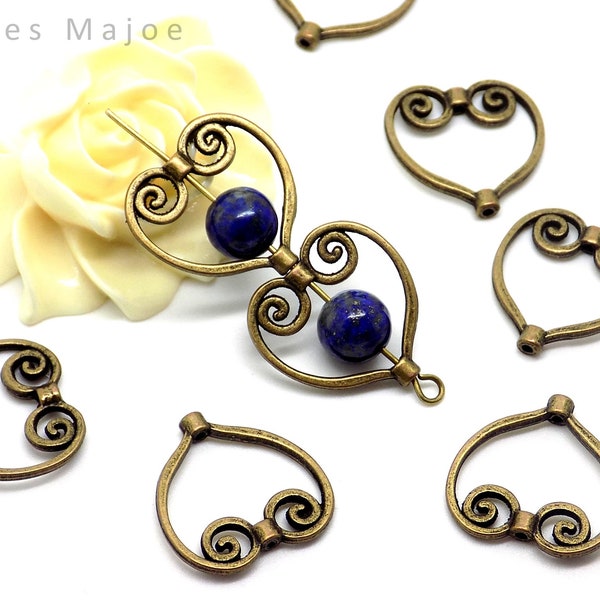 10 cadres pour perles forme coeur couleur bronze antique