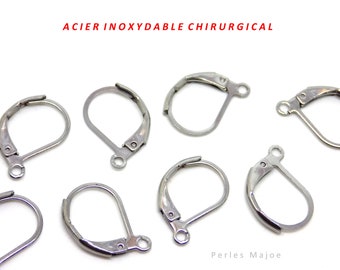 10 dormeuses en acier inoxydable chirurgical, pour boucle d'oreille, dimensions 15.8 x 10 mm