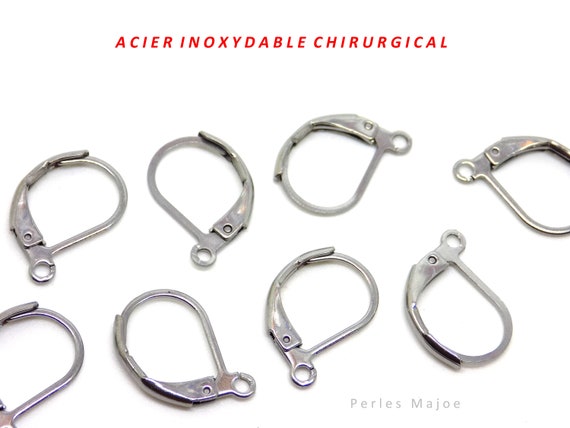 10 dormeuses en acier inoxydable chirurgical, pour boucle d'oreille, dimensions 15.8 x 10 mm