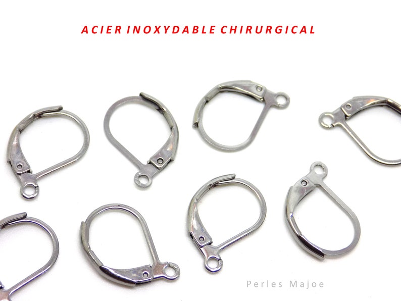 10 dormeuses en acier inoxydable chirurgical, pour boucle d'oreille, dimensions 15.8 x 10 mm image 1