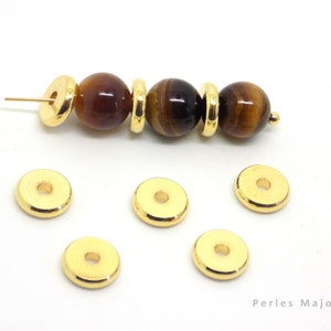 perles rondelles en acier inoxydable, plaqué or, intercalaires, dimensions 8 x 2 mm, lot de 10