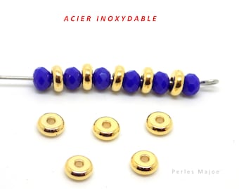 perles rondelles en acier inoxydable, intercalaires, couleur or, dimensions 5 x 2 mm, lot de 10