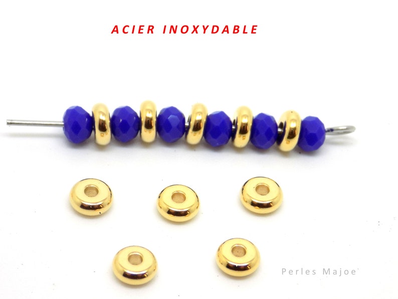 perles rondelles en acier inoxydable, intercalaires, couleur or, dimensions 5 x 2 mm, lot de 10 image 1