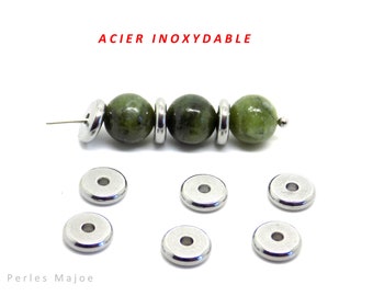 perles rondelles en acier inoxydable, intercalaires, dimensions 8 x 2 mm, lot de 10