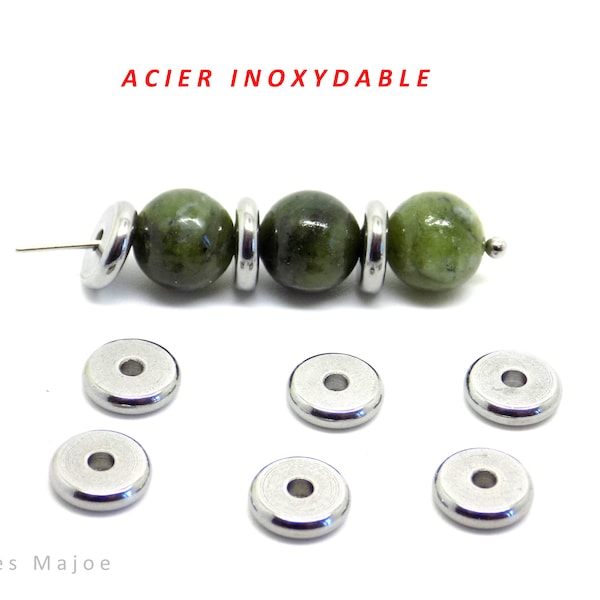 perles rondelles en acier inoxydable, intercalaires, dimensions 8 x 2 mm, lot de 10