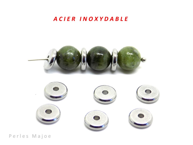 perles rondelles en acier inoxydable, intercalaires, dimensions 8 x 2 mm, lot de 10 image 1