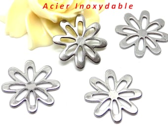 4 connecteurs fleurs en acier inoxydable diamètre 21 mm