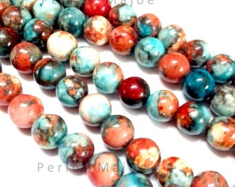 perles naturelles fossiles rondes colorées diamètre 6 mm lot de 60