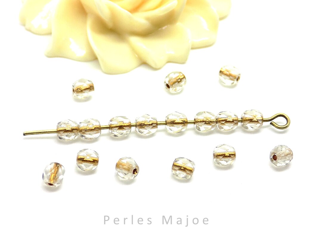 50 Perles Tchèques Facettées Poles Au Feu, Rondes 6 Mm, Travertn