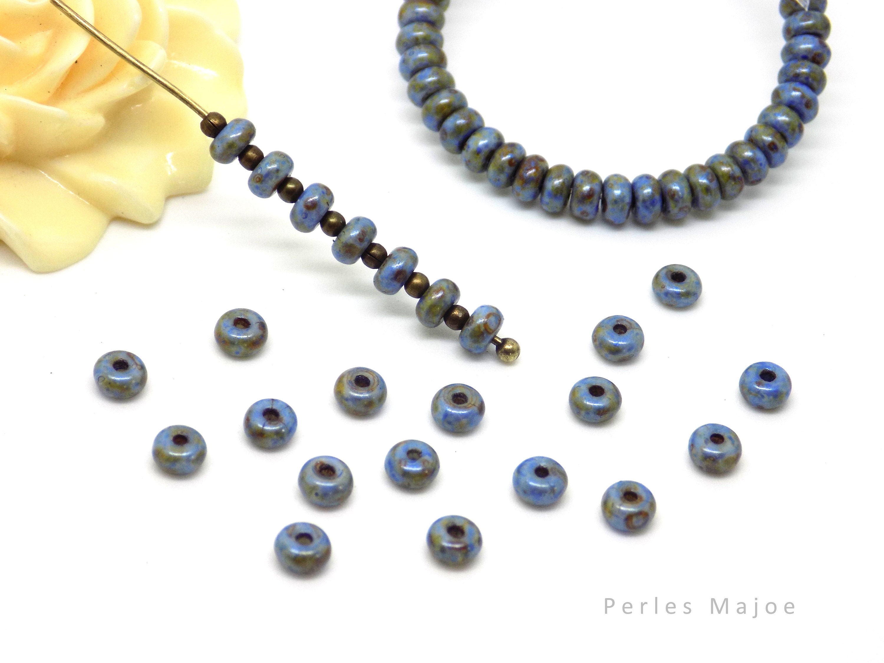 Lot De 100 Perles Vintage En Verre Tchèque 6mm - Couleur Turquoise Marron - Formes Rondes Et Plates