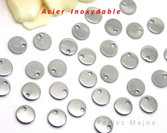 20 breloques sequin rondes en acier inoxydable petites dimensions 6 x 0.5 mm