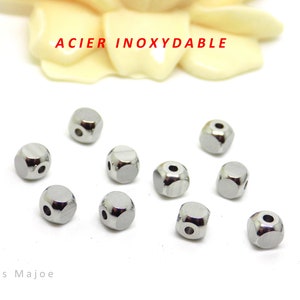 square bead, stainless steel cube dimensions 4 x 4 x 4 mm, set of 10