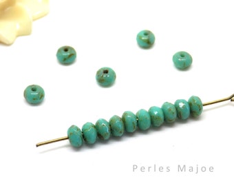 perles tchèques rondelles en verre pressé picasso vertes à facettes patine bronze 5 x 3 mm lot de 20