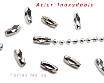 20 connecteurs fermoirs pour chaîne boule en acier inoxydable dimensions 6 x 2 x 1.5 mm