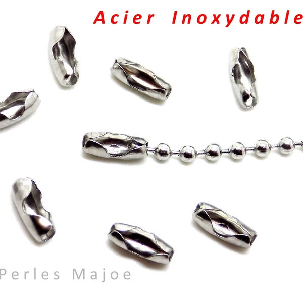 20 connecteurs fermoirs pour chaîne boule en acier inoxydable dimensions 6 x 2 x 1.5 mm