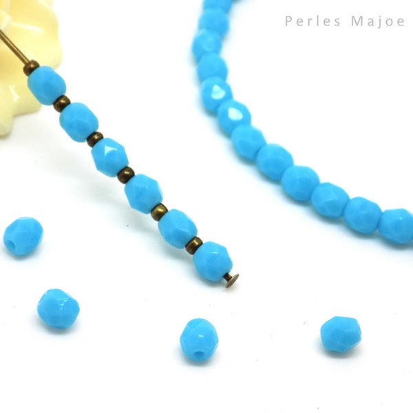 perles tchèques à facettes, bleu turquoise, verre poli et lustré au feu, 4 mm, lot de 20