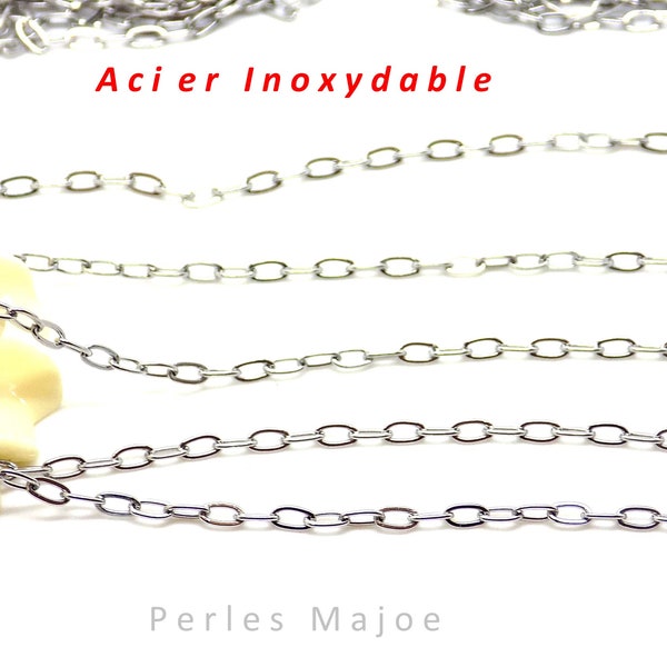 1 x mètre chaîne en acier inoxydable maillons rolo ovale soudé dimensions 3 x 2 x 0.5 mm
