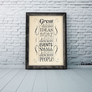 Printable Typography Art | Great Minds Quote by Eleanor Roosevelt | Digital Typography Art | 8&quot;x10&quot; | Instant Download