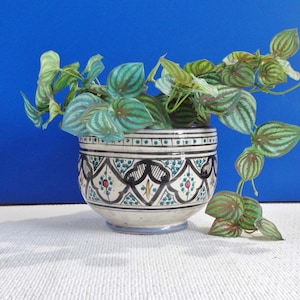 Rustic Moroccan Safi Glazed Ceramic Terracotta Planter Plant Pot Signed