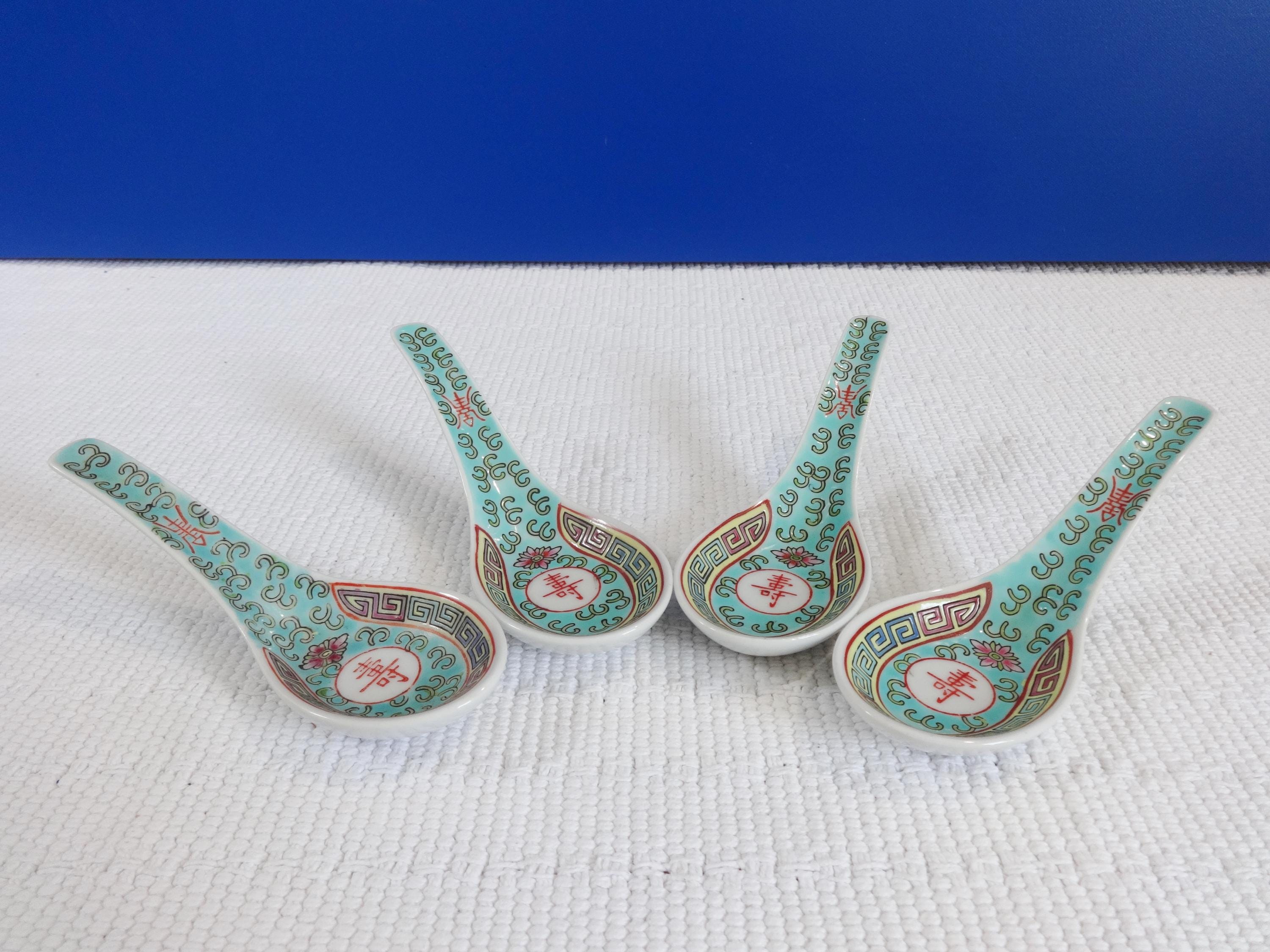 Vintage Chinese Turquoise 4 Spoons Mun Shou Jingdezhen Famille  display picture 1