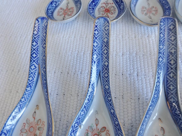 Set 8 Cucchiai Cinesi In Porcellana, Blu E Bianco, Da Tavola, Lavabili In Lavastoviglie E Microonde, 13x4 Cm - 5