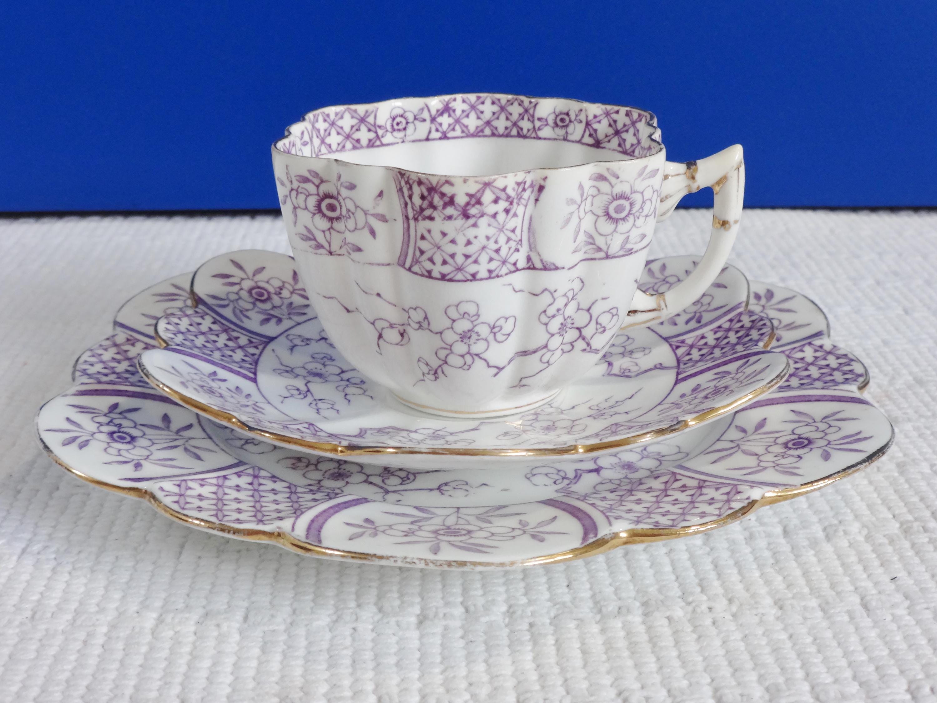 ワイルマン　プレート　イギリス　アンティーク　Wileman Rare Antique Foley Wileman Pre Shelley Blossom Trio Cups