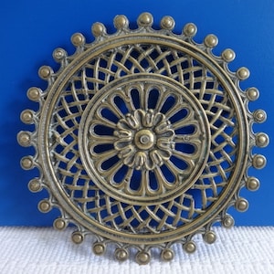 Ornate Brass Antique Round Trivet Tudor Rose