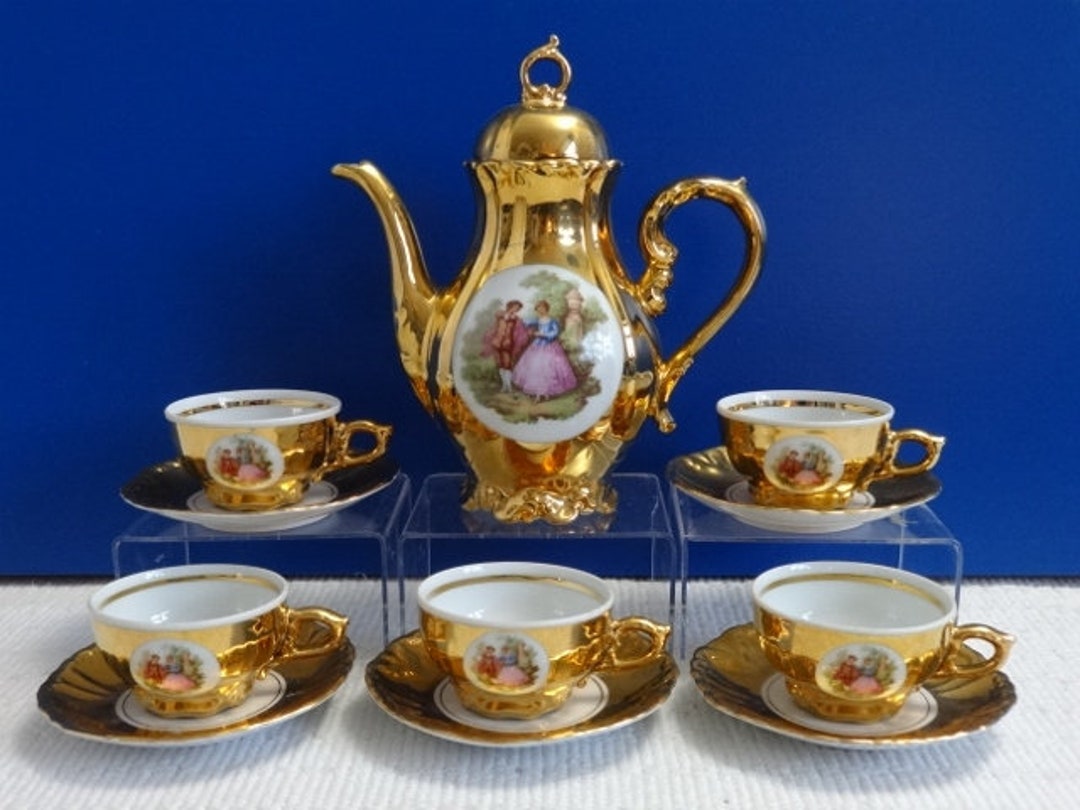 Fragonard Love Story Gold Gilt Tea Set Bondware Vintage Etsy