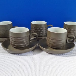 Denby Chevron 5 Tea Cups & Saucers Vintage