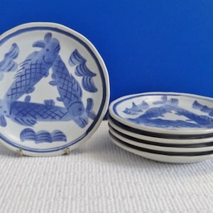 Vintage Japanese Side Plates Fish Design x 5