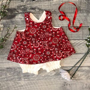 Paisley Bandana Print Pinafore Dress with Bloomers: 12-18m Summer Outfit