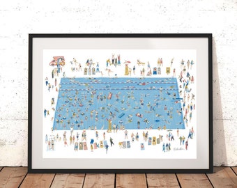 A3 Print, Art Prints, Artwork, Decor, Wall Art, Illustration, Swimming Gift, Swimming Pool Art, Outdoor Pool Signs, Kids Room Art, Fun Gifts