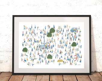 A3 Print, Wall Art, Detailed Painting, Parks and Recreation, City Posters, Urban Art, Illustration, Outside decor, Gifts