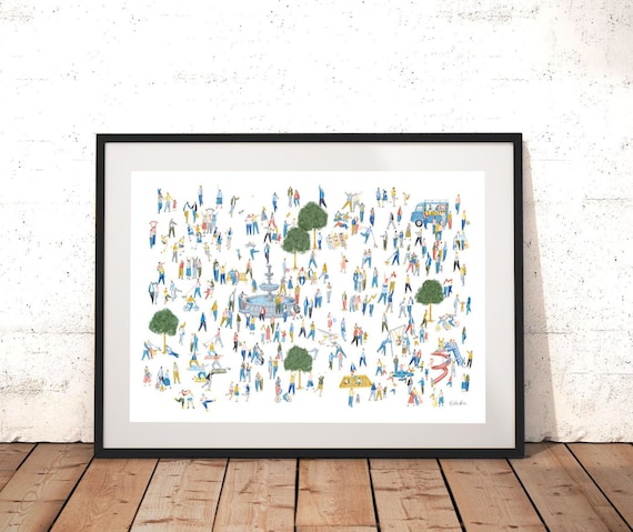 A3 Print, Wall Art, Detailed Painting, Parks and Recreation, City Posters, Urban Art, Illustration, Outside decor, Gifts
