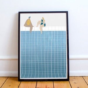 A3 Print, Art Prints, Artwork, Decor, Wall Art, Illustration, Swimmer Gift, Swimming Pool Art, Calming Wall Art, Summer, Series of Prints
